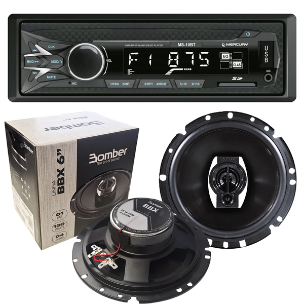 COMBO REPRODUCTOR MERCURY * 1 DIN MS-10BT + PARLANTES BOMBER BBX 6" 1.16.334