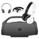 COMBO PARLANTE MYP PORTATIL BS 218 GRIS + AURICULARES MYP P47 BLUETOOTH BLANCO