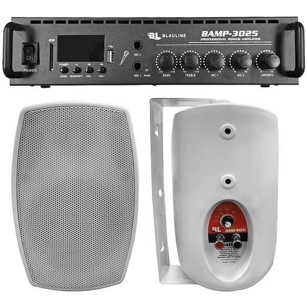 COMBO AMPLIFICADOR FUNCIONAL BLAULINE BAMP-3025 + PAR BAFLES BLAULINE 6" BB-6400