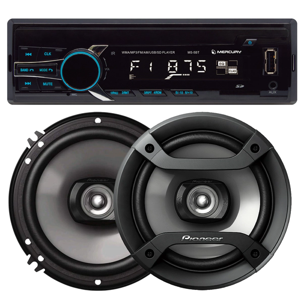 COMBO REPRODUCTOR MERCURY 1 DIN MS-5BT + PARLANTES PIONEER 6.5" PULGADAS TS-F163