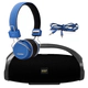 COMBO PARLANTE PORTATIL BS 888 NEGRO + AURICULARES BOMBER HB02 AZUL