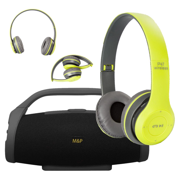COMBO PARLANTE MYP PORTATIL BS 218 NEGRO + AURICULARES MYP P47 BLUETOOTH VERDE