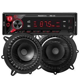 COMBO REPRODUCTOR MAGIXSON 1 DIN MX-50R + PARLANTE BOMBER 5 PULGADAS CONO DUAL X