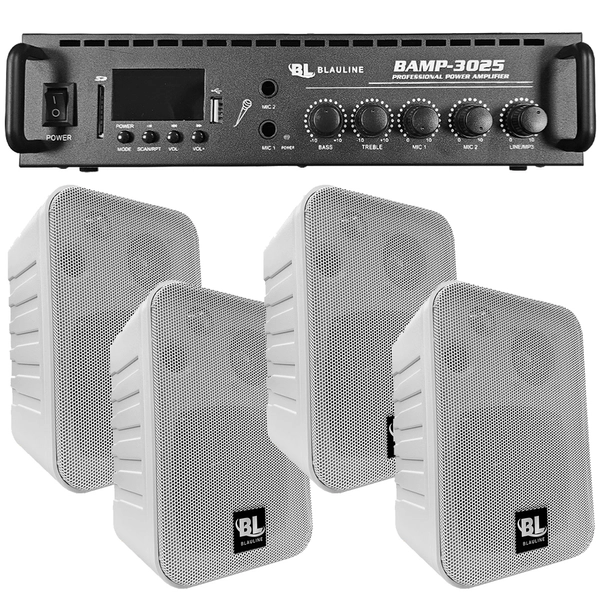 COMBO AMPLIFICADOR FUNCIONAL BLAULINE BAMP-3025 + PAR DE BAFLES BLAULINE BB-4120