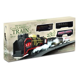 Tren A Pilas Con Vias Y Locomotora Con Dos Vagones 23piezas