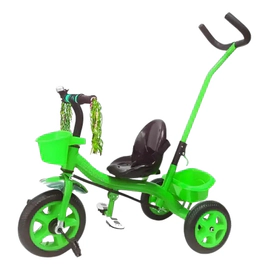 Triciclo Con Timbre Y Manija Direccional Doble Canasto VERDE