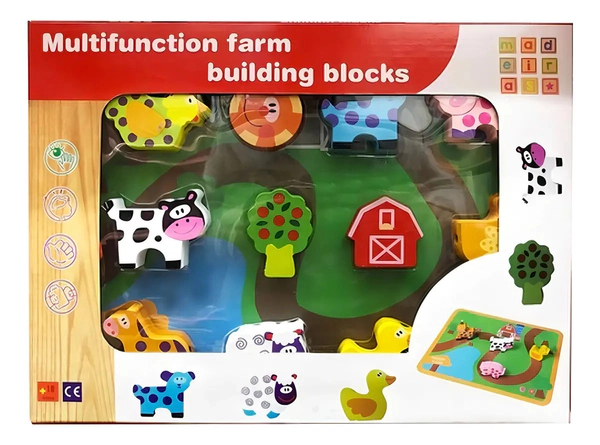 Set De Bloques De Granja Con Escenario Y Camino Animalitos