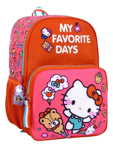 Mochila Escolar Hello Kitty Bosillo Frontal Dias Favoritos Rosa Poliéster