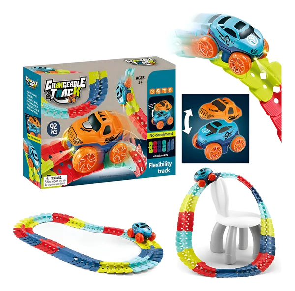 Pista De Carrera Flexible 92 Pz Con Auto Desmontable Con Luz
