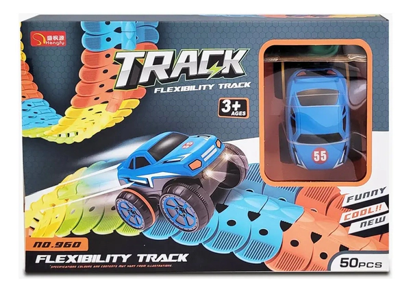 Pista De Carrera Flexible 50 Piezas Incluye Auto Con Luz