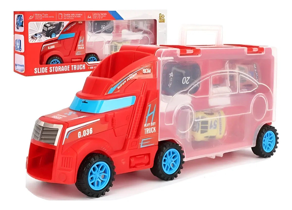 Camión Valija Porta Autos Máxima Velocidad A Fricción Rojo