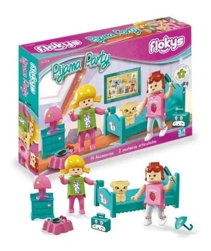 Rasti Floky Bloques Pijama Party + 2 Muñecas + 14 Accesorios