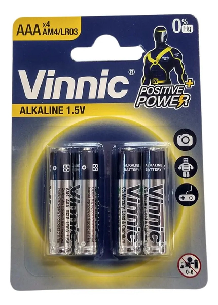 Pilas Aaa Alcalinas Vinnic Blister Cerrado X 4 Unidades Bp4
