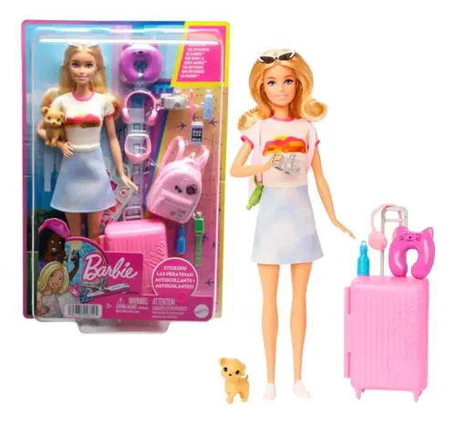 Barbie Viajera Mattel Muñeca Con Valija Mascota Y Accesorios
