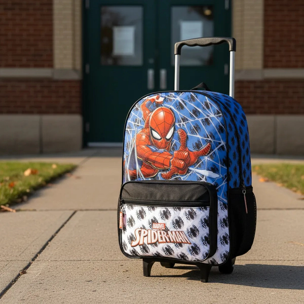 Mochila Escolar Carro 16 Pulgadas Spiderman Arañas Wabro Azul Geométrico