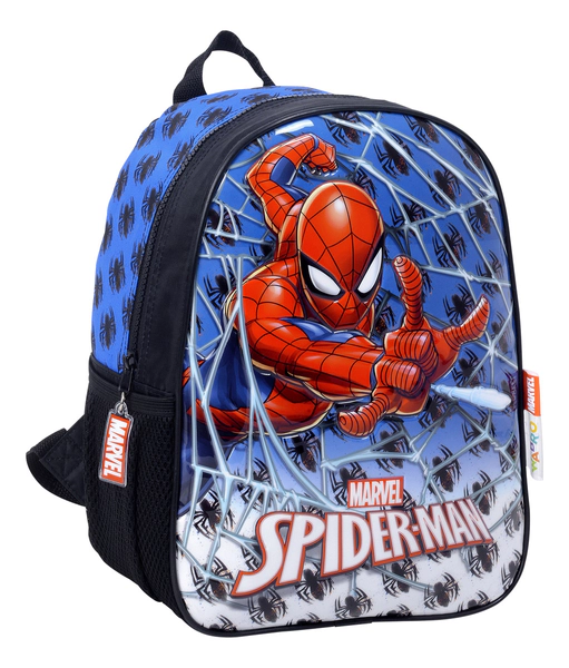Mochila Escolar Espalda 12 Pulgadas Spiderman Arañas Azul Geométrico