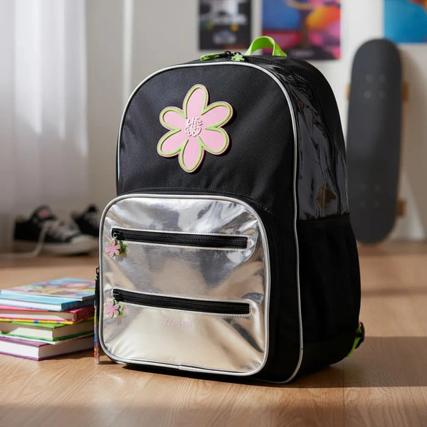 Mochila De 17pulgadas Espalda Con Aplique De Flor Y Glitter