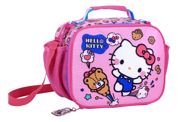 Lunchera Escolar Hello Kitty Infantil Con Bolsillo Termico Rosa Lunchera Kitty