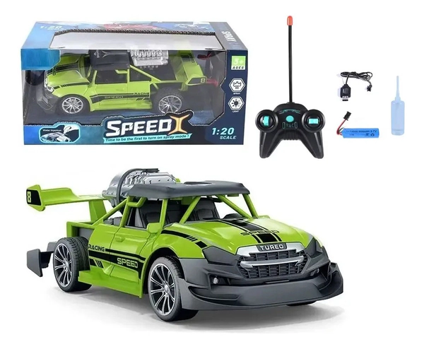 Auto Radio Control Speed Con Lanza Humo Escala 1:20 - Verde