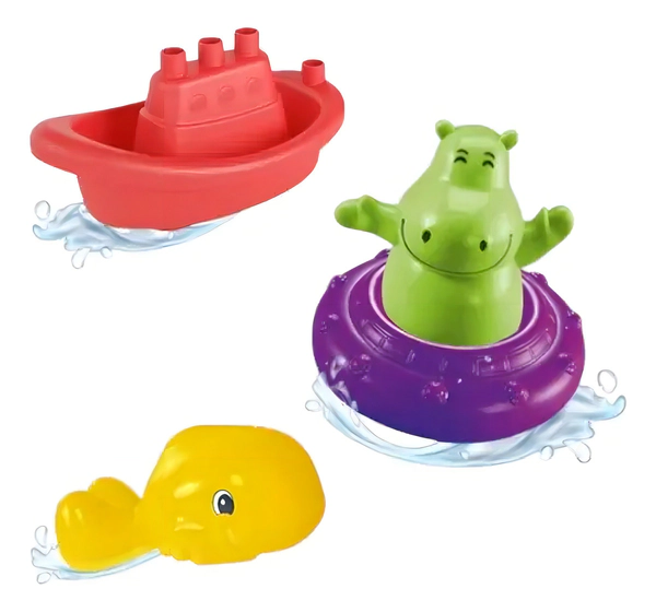 Juguetes Para Baño Bimbi 3 En 1 - Hipopótamo Con Salvavidas, Ballena Y Barquito