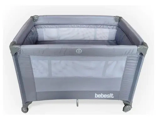Cuna Bebesit Transportable Gris Corralito Con Ruedas
