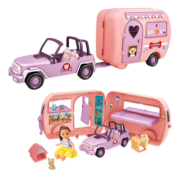 Auto Jeep Camper Nena C/ Caravana Y Accesorios