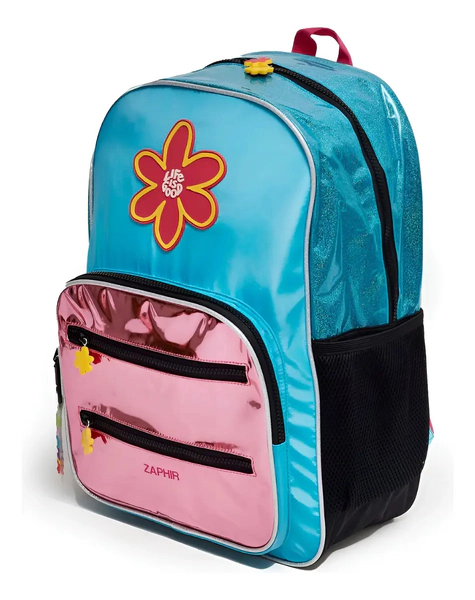 Mochila De 17pulgadas Espalda Con Aplique De Flor Y Glitter