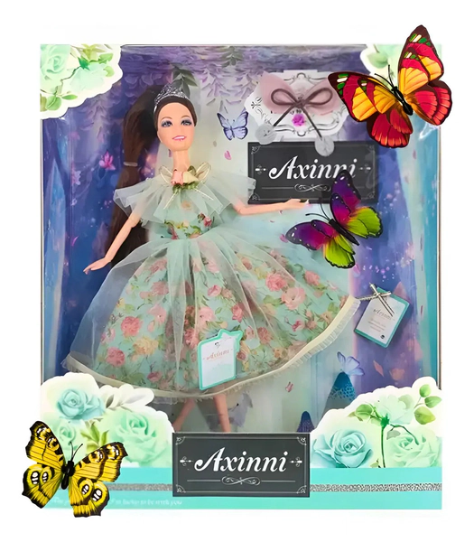 Muñeca Axinni Articulada Con Vestido De Fiesta Y Accesorios