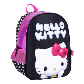 Mochila Escolar Hello Kitty Balloon Con Relieve 3d Negro Geométrico