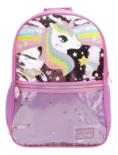 Mochila Escolar Unicornio Con Glitter Estilo Metalizado