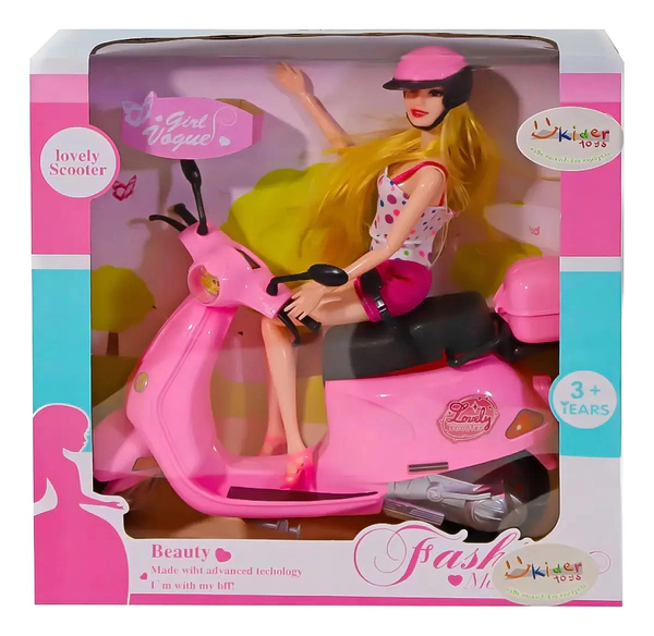 Muñeca Beauty Articulada Con Ciclomotor Rosa