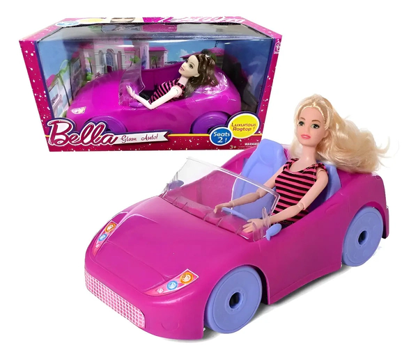 Muñeca Bella Con Auto Glam Rosa