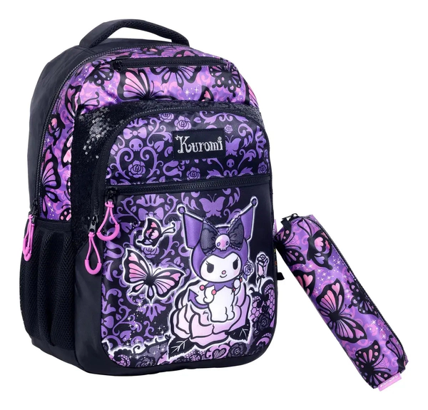 Mochila Espalda 18 Pulgadas Kuromi Mariposa Cartuchera