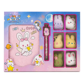 Cuaderno De Peluche Conejito Con Lapicera Y Peluchitos Cute