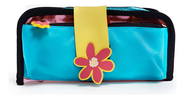 Cartuchera Escolar Metalizada C/ Glitter Aplique Flor Zaphir