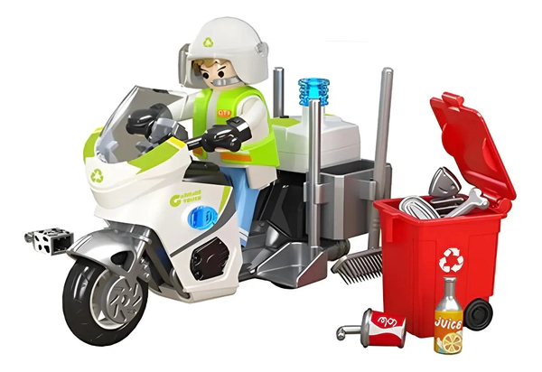Playset Muñecos Obreros De Calles C/motocicleta Luz Y Sonido