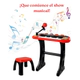Piano Organo Teclado Musical Niños Cn Asiento Luces Y Sonido