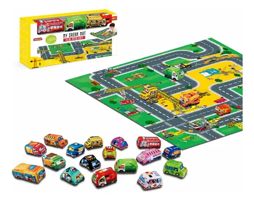 Alfombra De Juegos + Set De 3 Autitos De Tela Pista De Juego