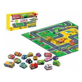Alfombra De Juegos + Set De 3 Autitos De Tela Pista De Juego