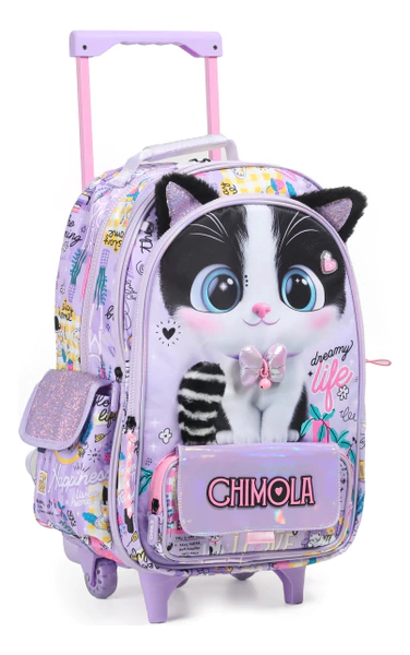 Mochila Escolar Con Carro Escolar 18'' Cat Gatito Chimola
