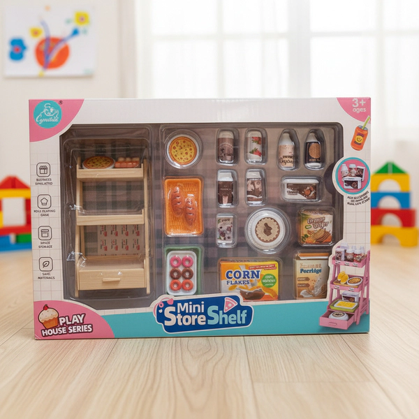 Mini Store Shelf Góndola Simil Madera 21 Piezas