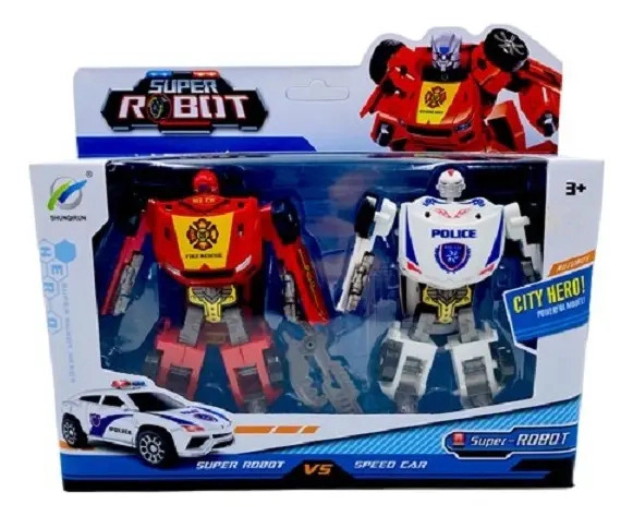 Transformers Robot Policia Y Robot Bombero 2 En 1