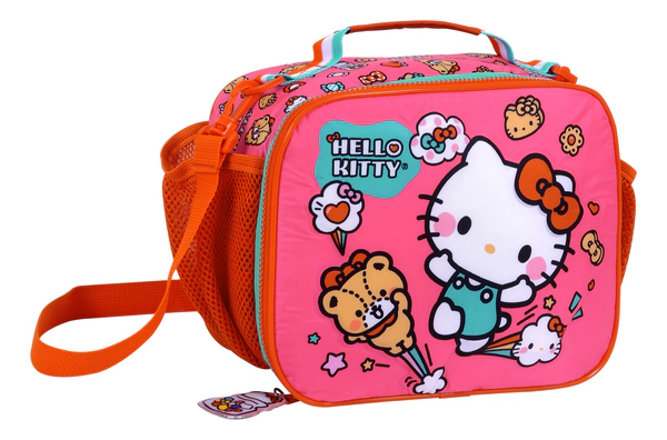 Lunchera Escolar Hello Kitty Infantil Con Bolsillo Termico Rosa Lunchera Kitty