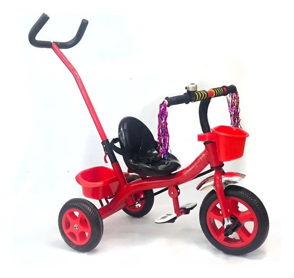 Triciclo Con Timbre Y Manija Direccional Doble Canasto ROJO
