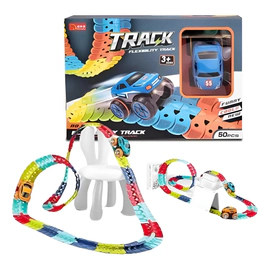 Pista De Carrera Flexible Para Armar 95 Piezas Auto Con Luz