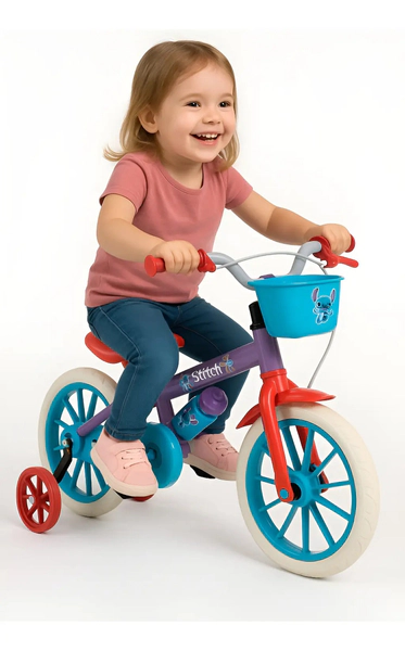 Bicicleta Infantil Stitch Rodado 12 Con Rueditas Dencar
