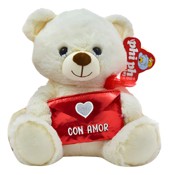 Peluche De Oso Sentado C/ Sobre Metalizado 22cm Phi Phi Toys