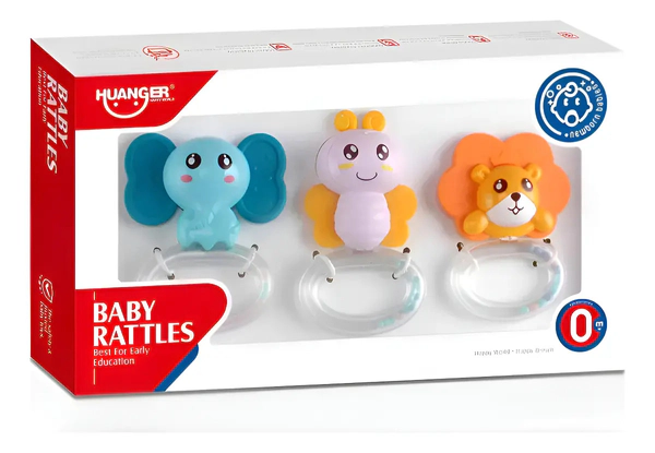 Set X3 Mordedores Y Sonajeros Con Forma De Animales Bebé
