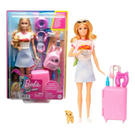 Barbie Viajera Mattel Muñeca Con Valija Mascota Y Accesorios