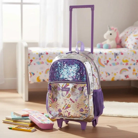 Mochila Escolar Lentejuelas Con Rueditas Desmontable 17'